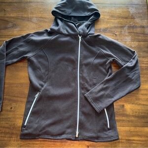 Dover Saddlery Black Full Zip Hooded Sweater Jacket Zipper Pockets Cross Neck L